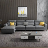 Close-up of square armrest on modular sofa